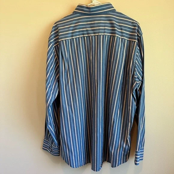 Kenneth Roberts Platinum Button Up Long-sleeve Men's XL Blue Tan Stripe Shirt - Picture 2 of 10